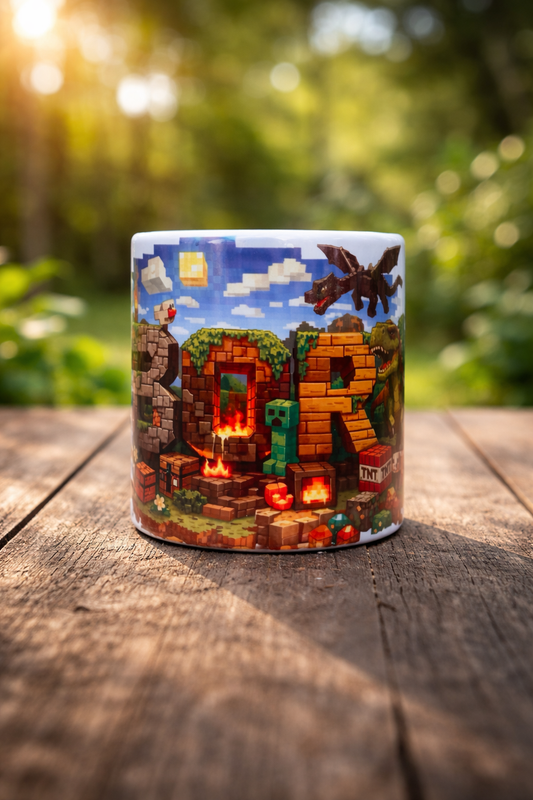 Unikatna personalizirana skodelica za gamerje – pixel dizajn z imenom ( MINECRAFT )